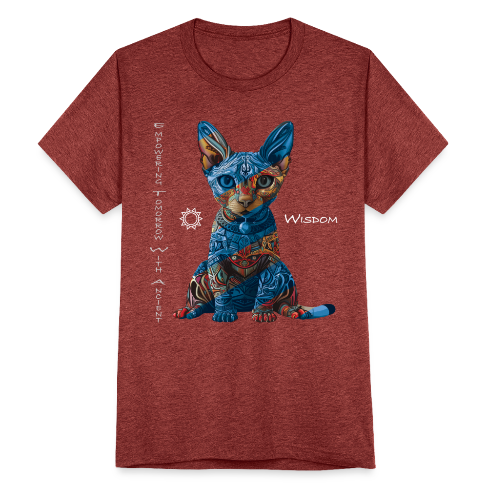 "Empowering Tomorrow With Ancient Wisdom" Egyptian Cat Unisex Tri-Blend T-Shirt - heather cranberry