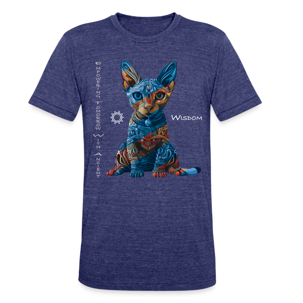 "Empowering Tomorrow With Ancient Wisdom" Egyptian Cat Unisex Tri-Blend T-Shirt - heather indigo