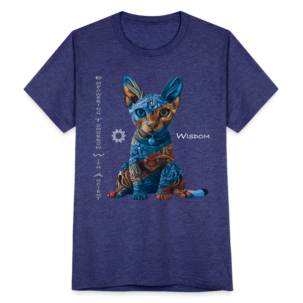 "Empowering Tomorrow With Ancient Wisdom" Egyptian Cat Unisex Tri-Blend T-Shirt - heather indigo