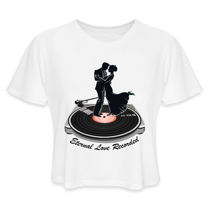 "Eternal Love Recorded" Couple Dancing on a Record Women's Crop Top - white