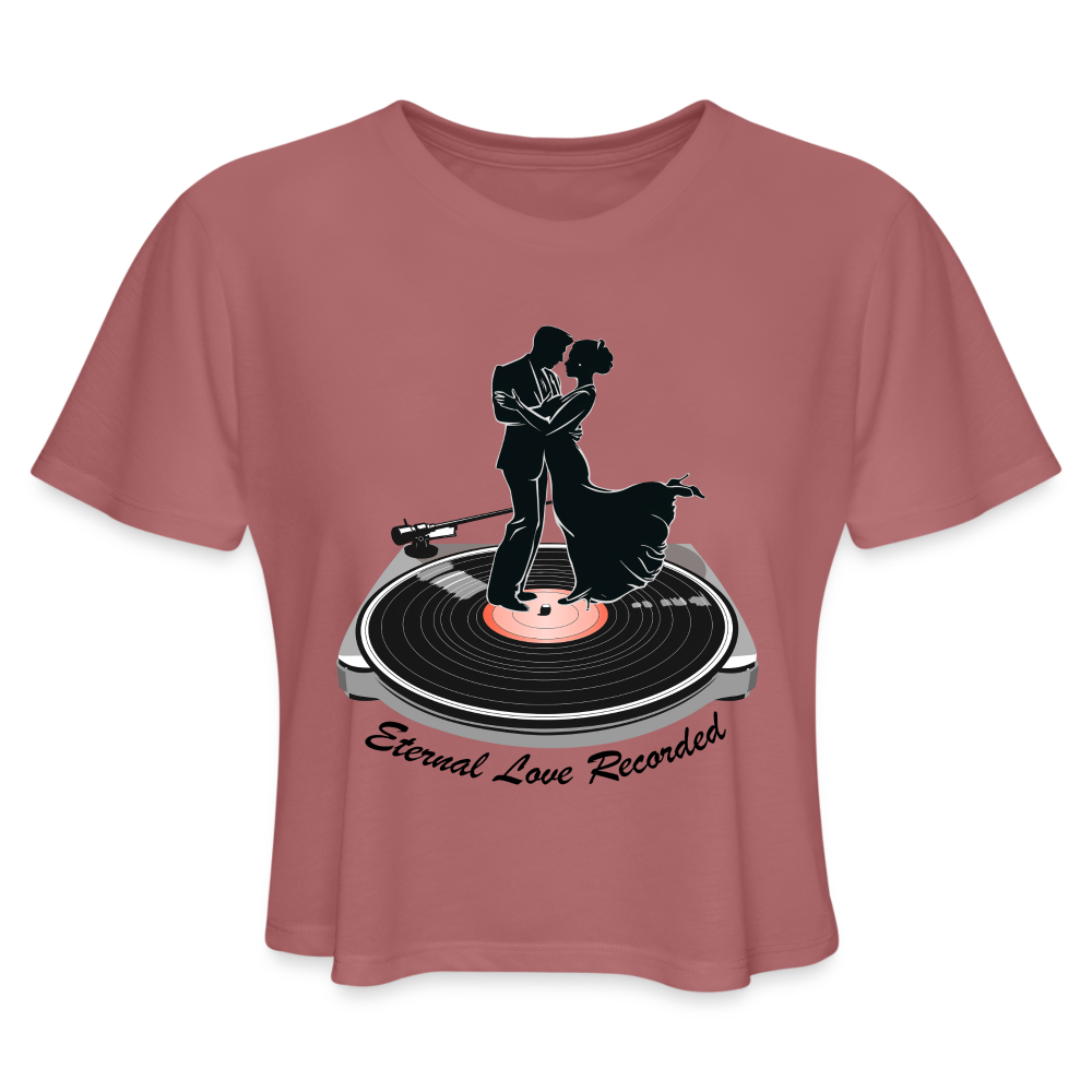 "Eternal Love Recorded" Couple Dancing on a Record Women's Crop Top - mauve