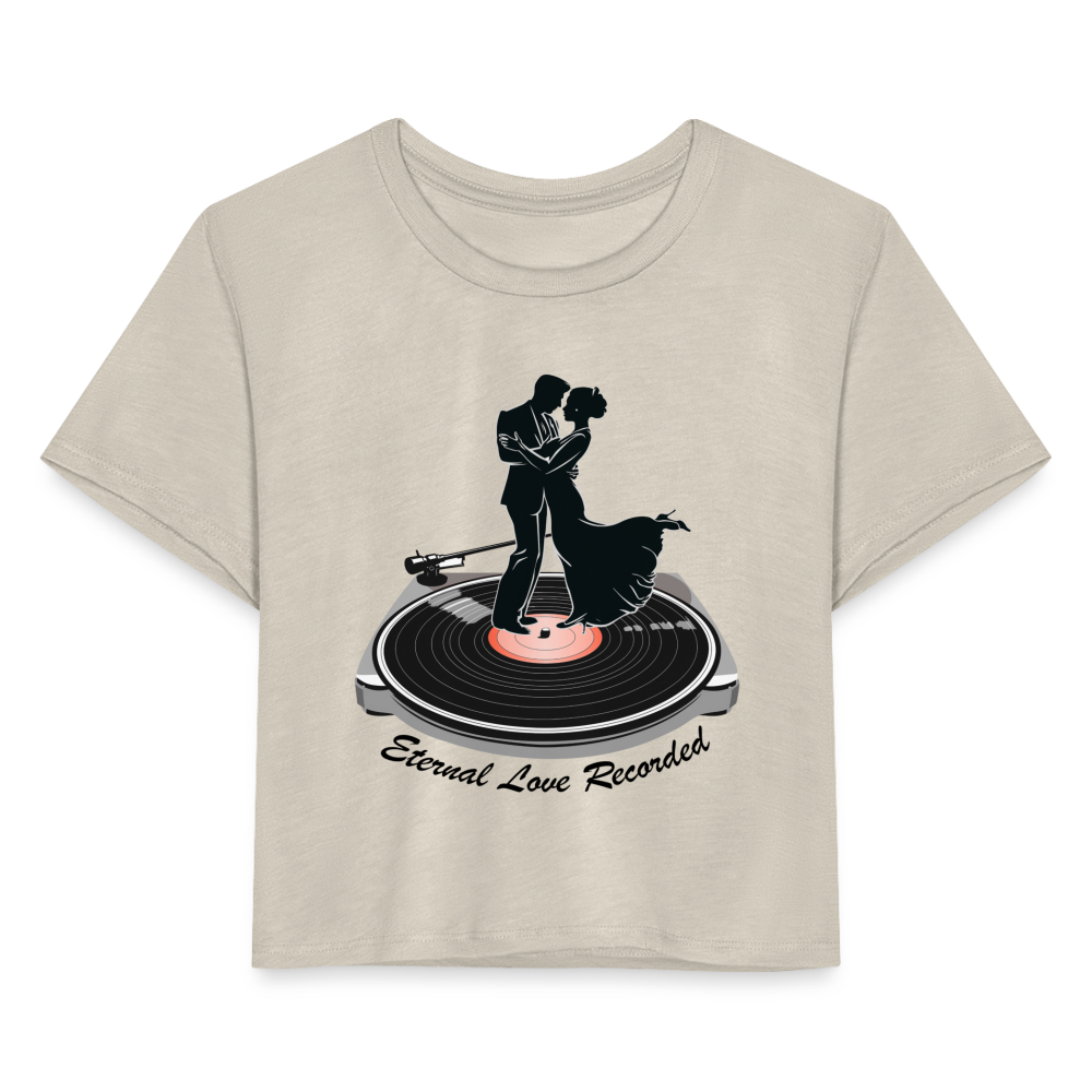 "Eternal Love Recorded" Couple Dancing on a Record Women's Crop Top - dust