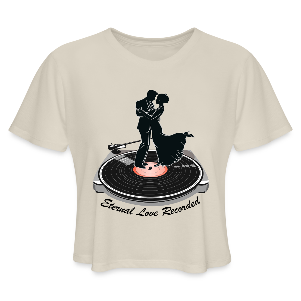 "Eternal Love Recorded" Couple Dancing on a Record Women's Crop Top - dust