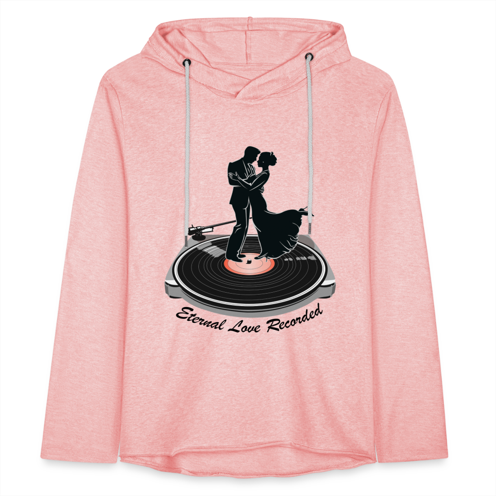 "Eternal Love Recorded" Couple Dancing on a Record Unisex Lightweight Hoodie - cream heather pink