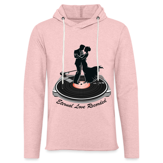 "Eternal Love Recorded" Couple Dancing on a Record Unisex Lightweight Hoodie - cream heather pink