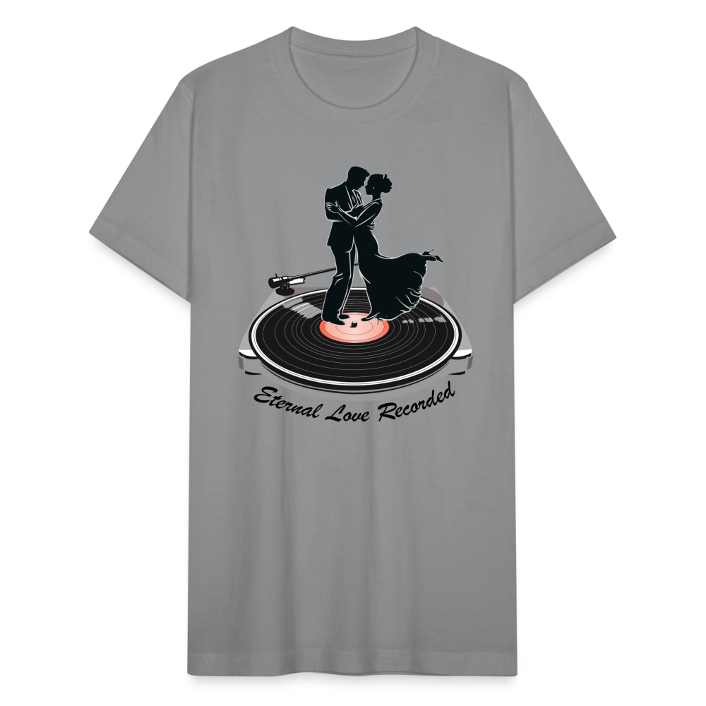 "Eternal Love Recorded" Couple Dancing on a Record Unisex Jersey T-Shirt - slate