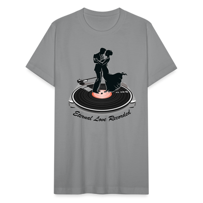 "Eternal Love Recorded" Couple Dancing on a Record Unisex Jersey T-Shirt - slate