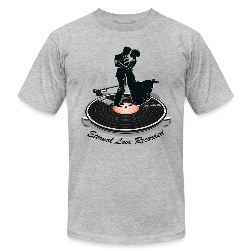 "Eternal Love Recorded" Couple Dancing on a Record Unisex Jersey T-Shirt - heather gray