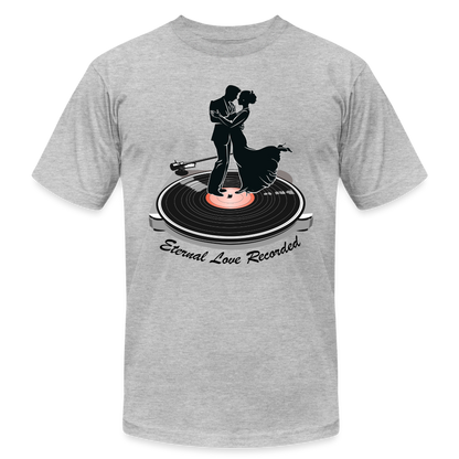 "Eternal Love Recorded" Couple Dancing on a Record Unisex Jersey T-Shirt - heather gray