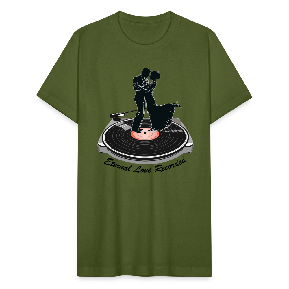 "Eternal Love Recorded" Couple Dancing on a Record Unisex Jersey T-Shirt - olive