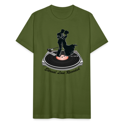 "Eternal Love Recorded" Couple Dancing on a Record Unisex Jersey T-Shirt - olive