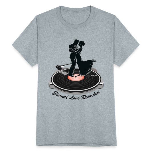 "Eternal Love Recorded" Couple Dancing on a Record Unisex Tri-Blend T-Shirt - heather grey