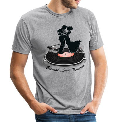 "Eternal Love Recorded" Couple Dancing on a Record Unisex Tri-Blend T-Shirt - heather grey