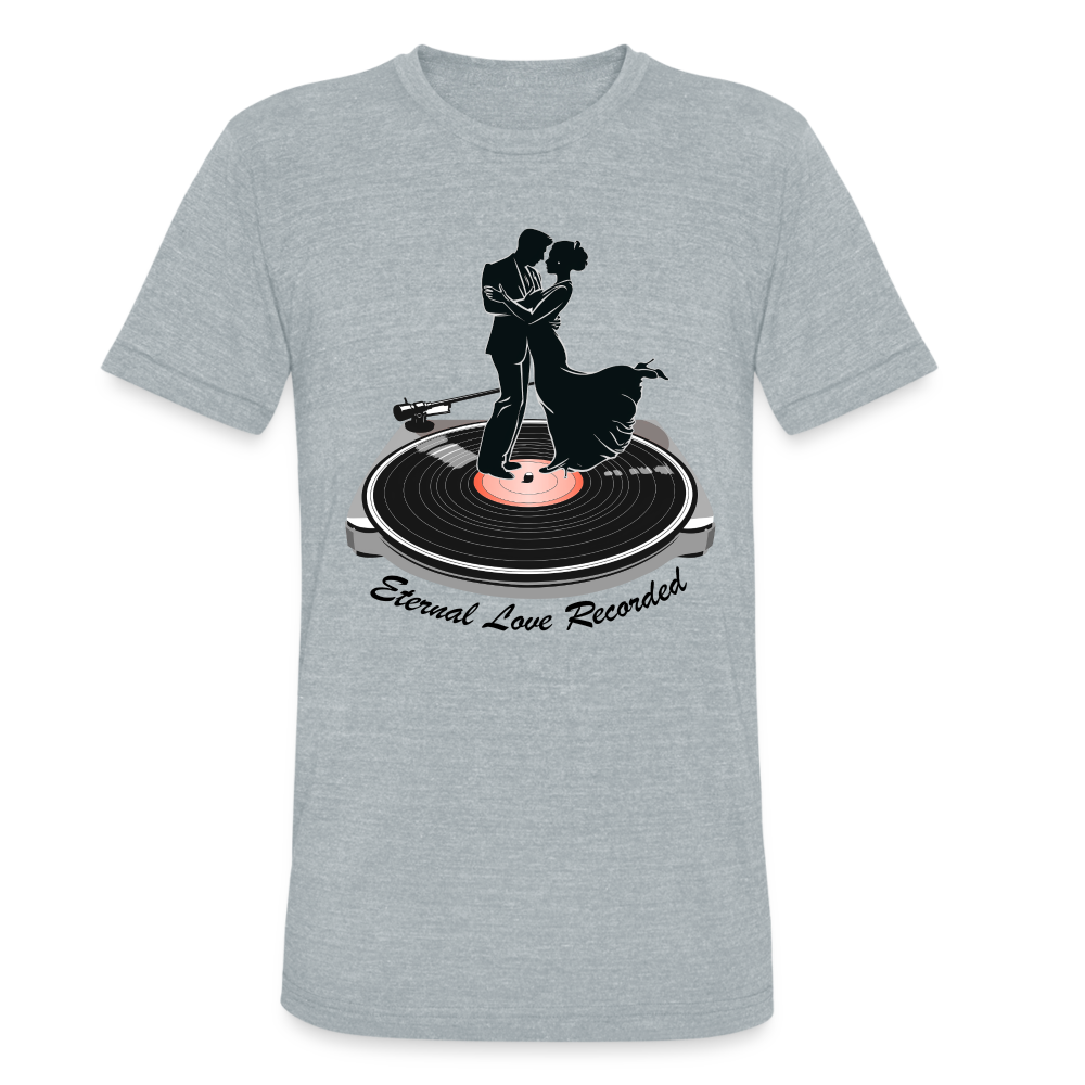 "Eternal Love Recorded" Couple Dancing on a Record Unisex Tri-Blend T-Shirt - heather grey