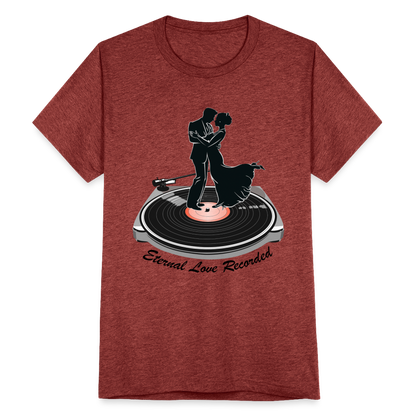 "Eternal Love Recorded" Couple Dancing on a Record Unisex Tri-Blend T-Shirt - heather cranberry