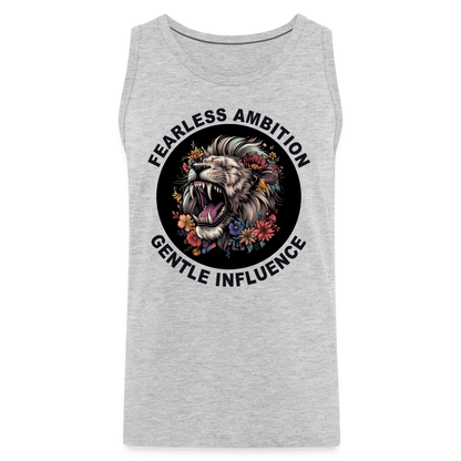 "Fearless Ambition, Gentle Influence" Flower Lion Men's Premium Tank Top - heather gray