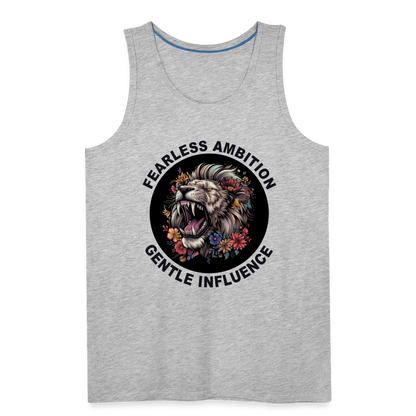 "Fearless Ambition, Gentle Influence" Flower Lion Men's Premium Tank Top - heather gray