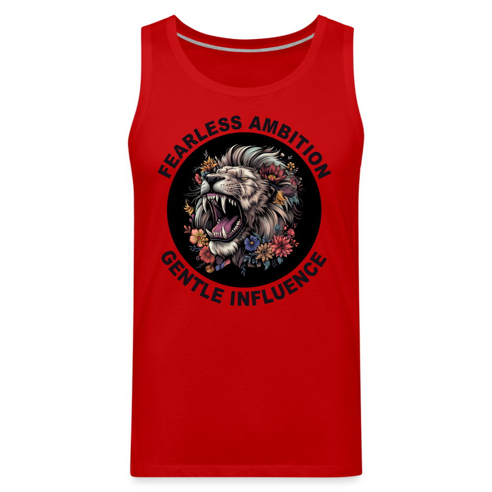 "Fearless Ambition, Gentle Influence" Flower Lion Men's Premium Tank Top - red