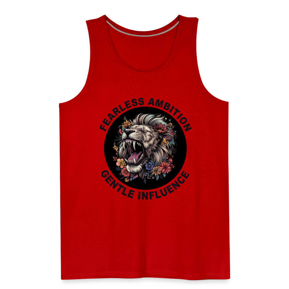 "Fearless Ambition, Gentle Influence" Flower Lion Men's Premium Tank Top - red