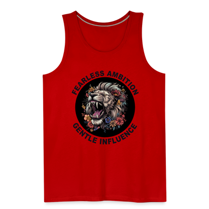 "Fearless Ambition, Gentle Influence" Flower Lion Men's Premium Tank Top - red