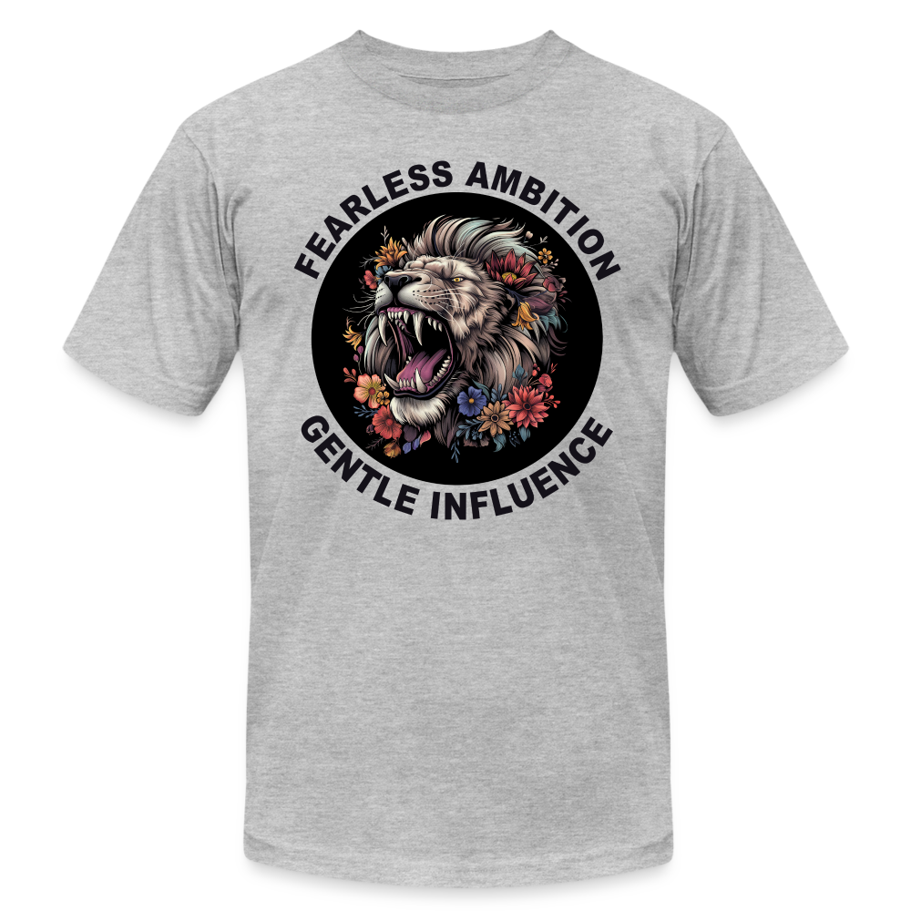 "Fearless Ambition, Gentle Influence" Flower Lion Unisex Jersey T-Shirt - heather gray