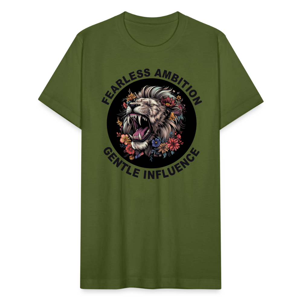 "Fearless Ambition, Gentle Influence" Flower Lion Unisex Jersey T-Shirt - olive