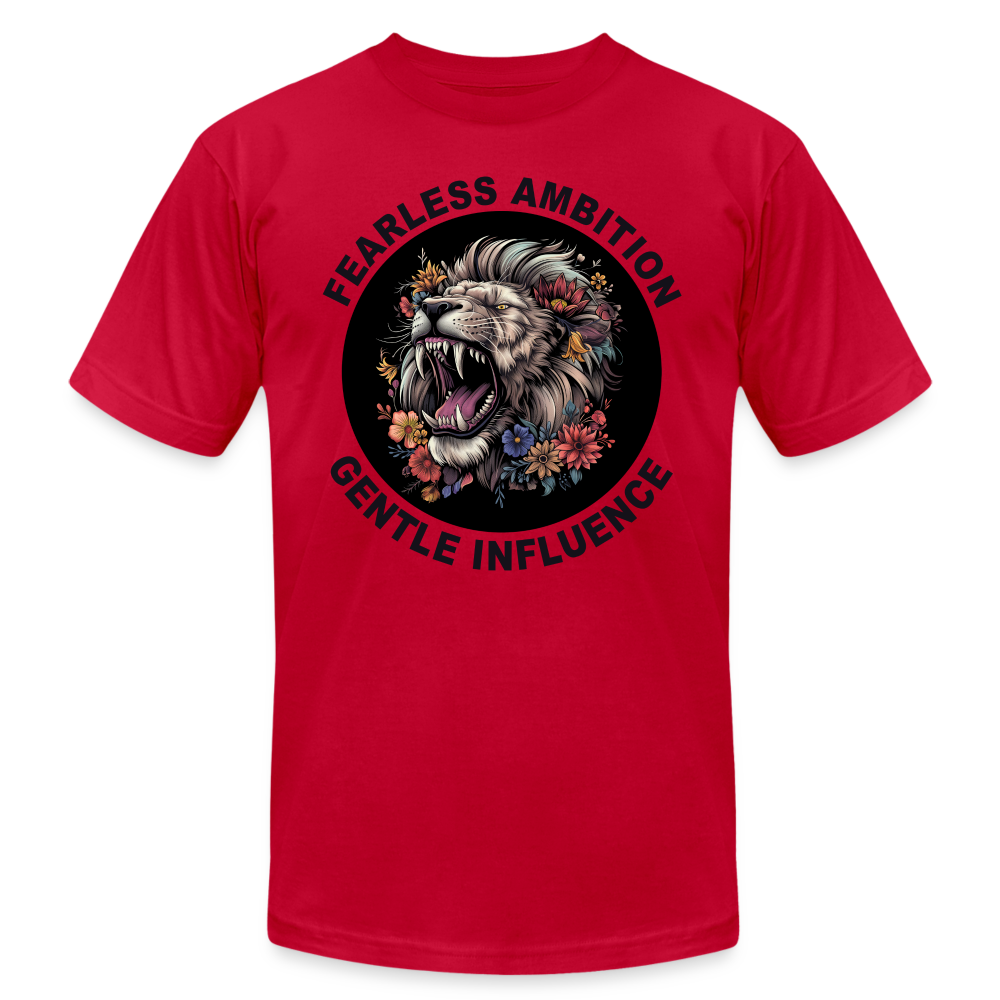 "Fearless Ambition, Gentle Influence" Flower Lion Unisex Jersey T-Shirt - red