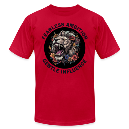 "Fearless Ambition, Gentle Influence" Flower Lion Unisex Jersey T-Shirt - red