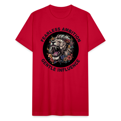 "Fearless Ambition, Gentle Influence" Flower Lion Unisex Jersey T-Shirt - red