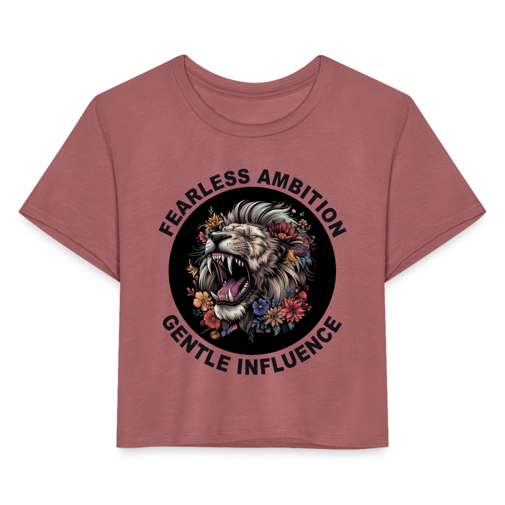 "Fearless Ambition, Gentle Influence" Flower Lion Women's Crop Top - mauve