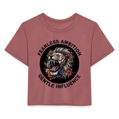 "Fearless Ambition, Gentle Influence" Flower Lion Women's Crop Top - mauve