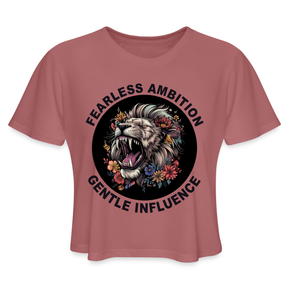 "Fearless Ambition, Gentle Influence" Flower Lion Women's Crop Top - mauve