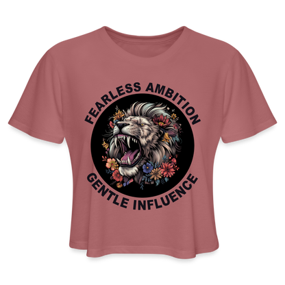 "Fearless Ambition, Gentle Influence" Flower Lion Women's Crop Top - mauve