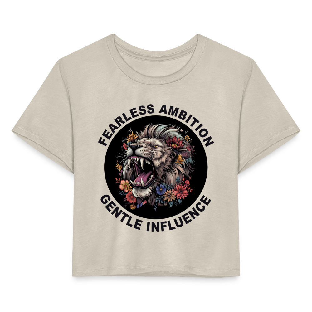 "Fearless Ambition, Gentle Influence" Flower Lion Women's Crop Top - dust