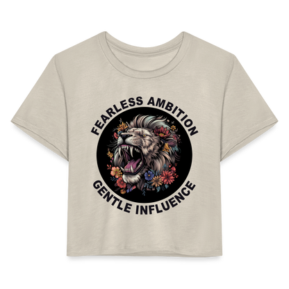 "Fearless Ambition, Gentle Influence" Flower Lion Women's Crop Top - dust