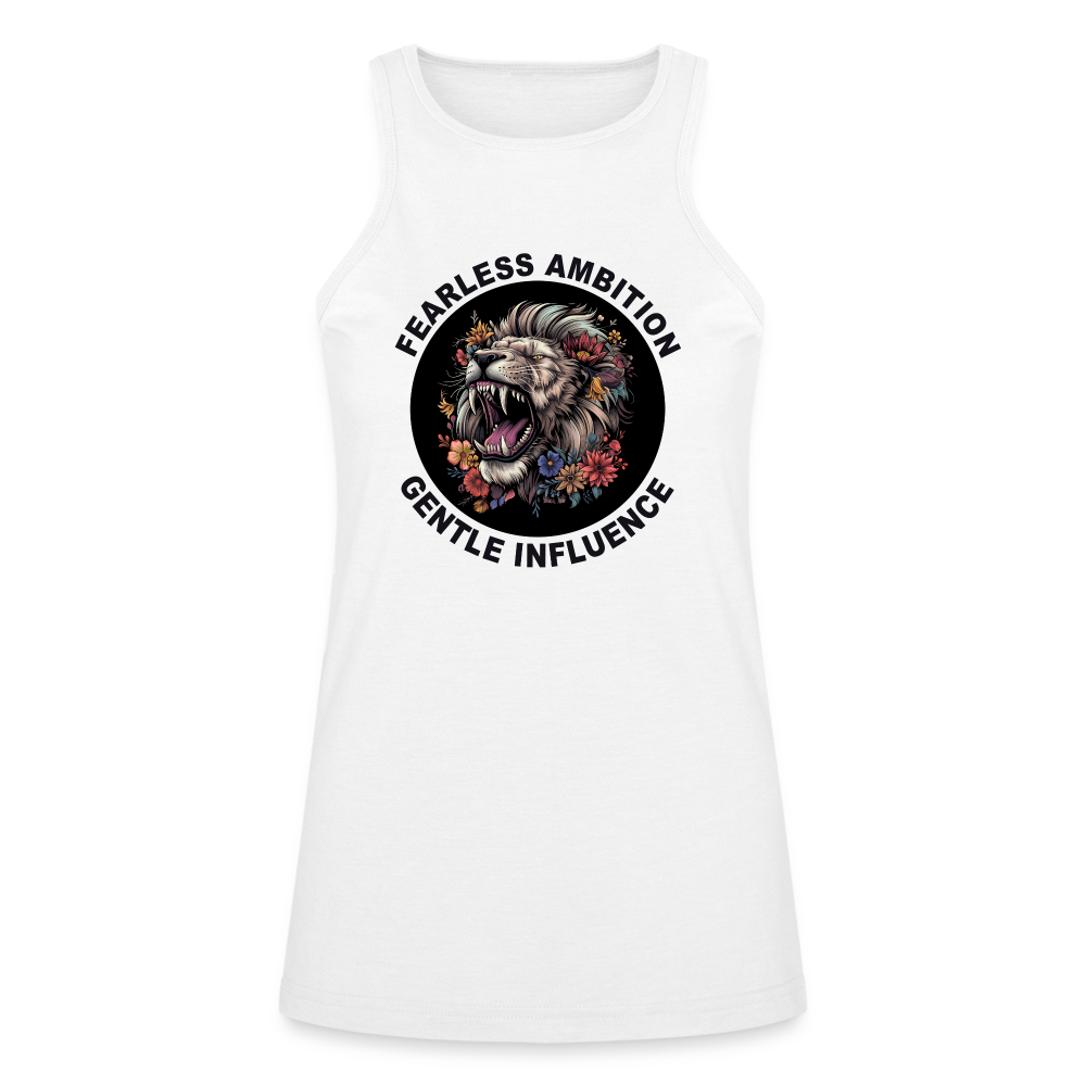 "Fearless Ambition, Gentle Influence" Flower Lion Women's American Apparel Racerneck Tank Top - white