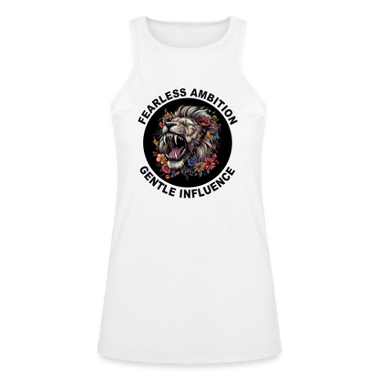 "Fearless Ambition, Gentle Influence" Flower Lion Women's American Apparel Racerneck Tank Top - white