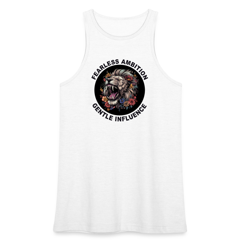 "Fearless Ambition, Gentle Influence" Flower Lion Women's American Apparel Racerneck Tank Top - white