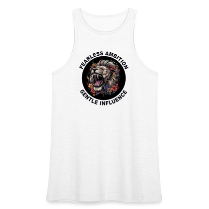 "Fearless Ambition, Gentle Influence" Flower Lion Women's American Apparel Racerneck Tank Top - white