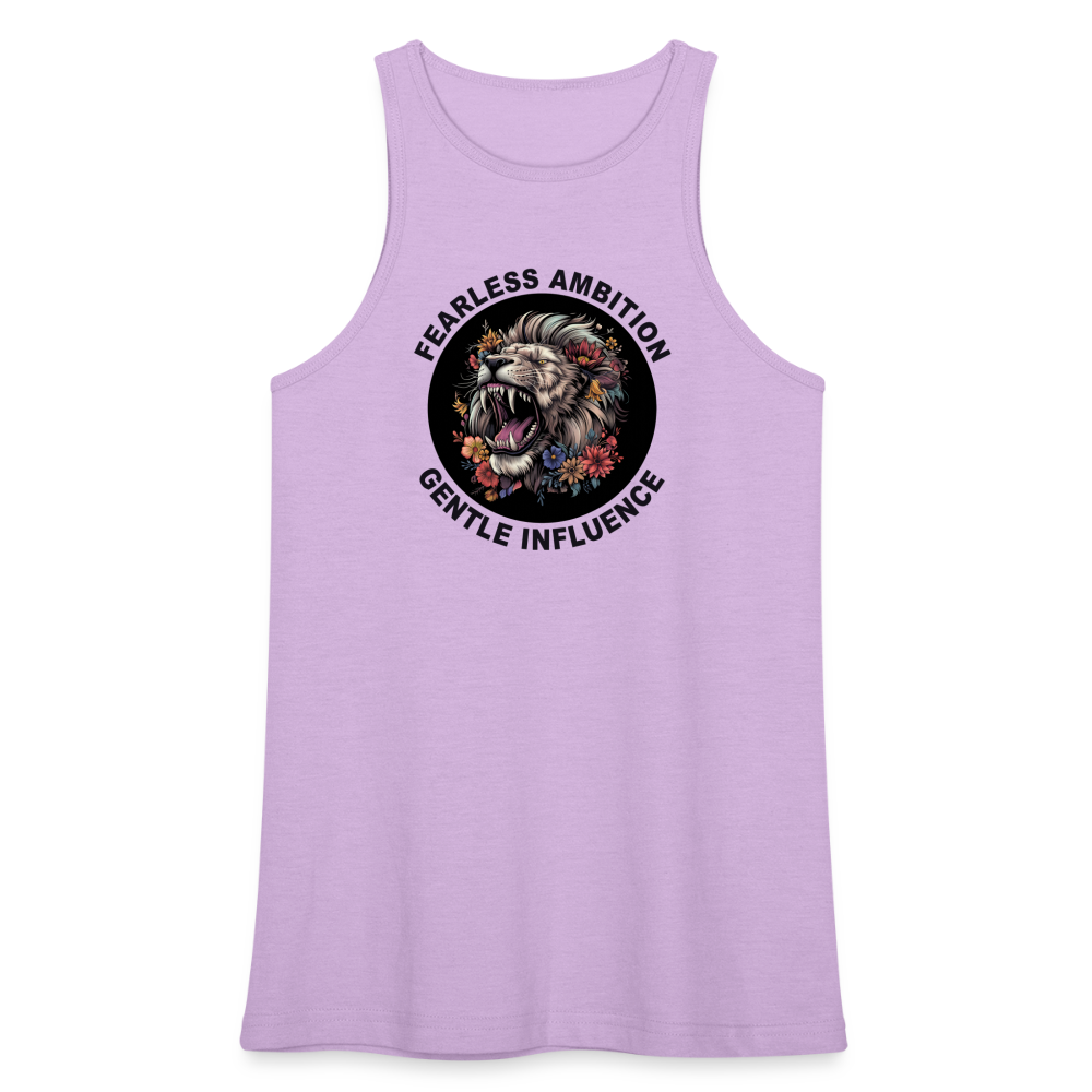 "Fearless Ambition, Gentle Influence" Flower Lion Women's American Apparel Racerneck Tank Top - lilac