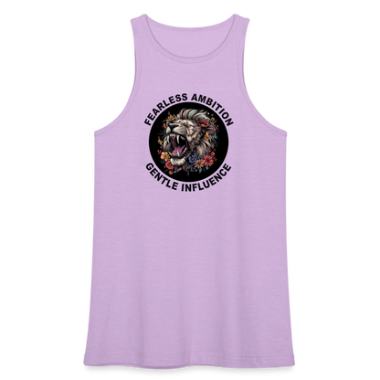 "Fearless Ambition, Gentle Influence" Flower Lion Women's American Apparel Racerneck Tank Top - lilac