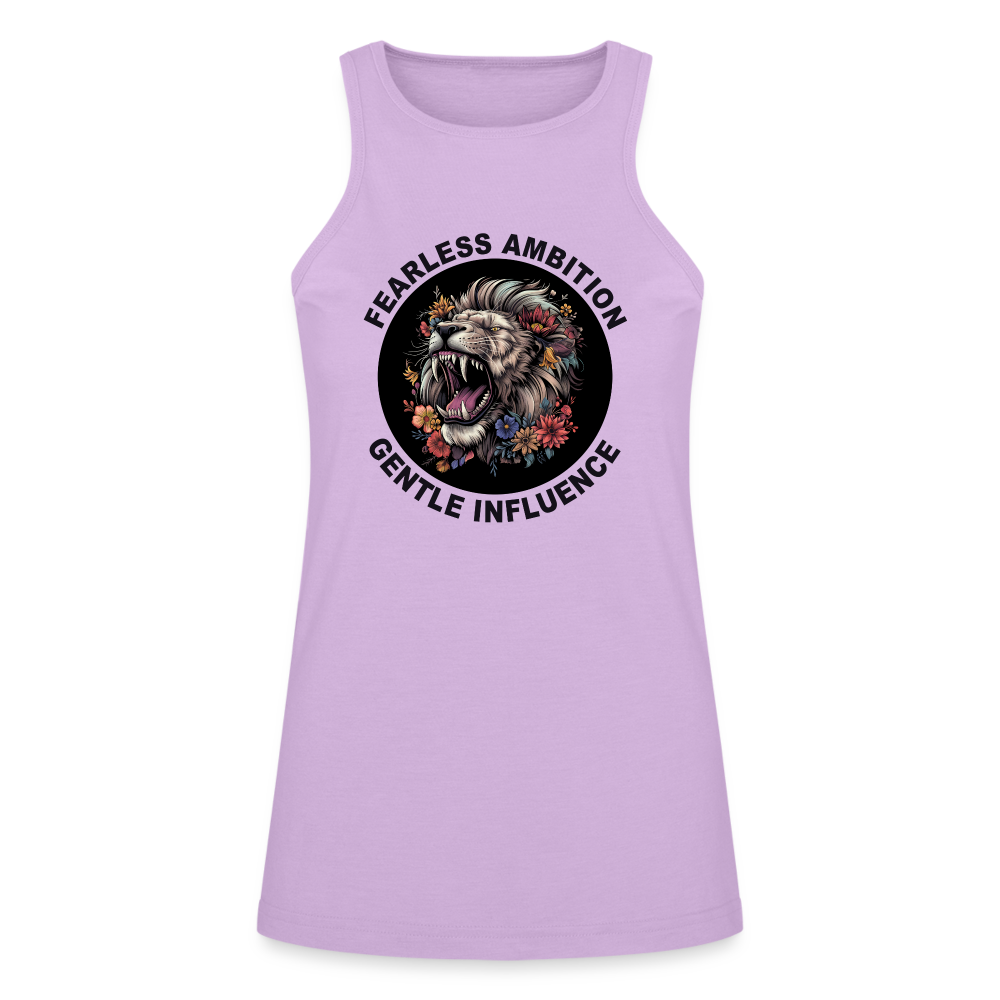 "Fearless Ambition, Gentle Influence" Flower Lion Women's American Apparel Racerneck Tank Top - lilac