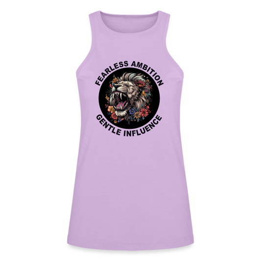 "Fearless Ambition, Gentle Influence" Flower Lion Women's American Apparel Racerneck Tank Top - lilac