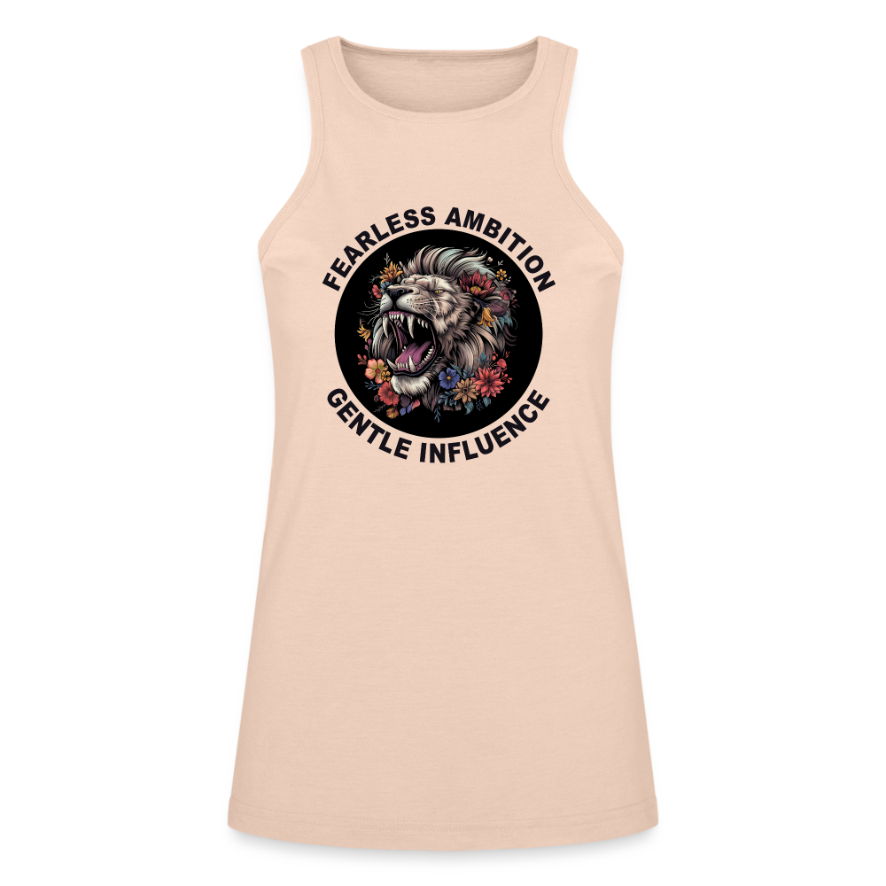 "Fearless Ambition, Gentle Influence" Flower Lion Women's American Apparel Racerneck Tank Top - natural