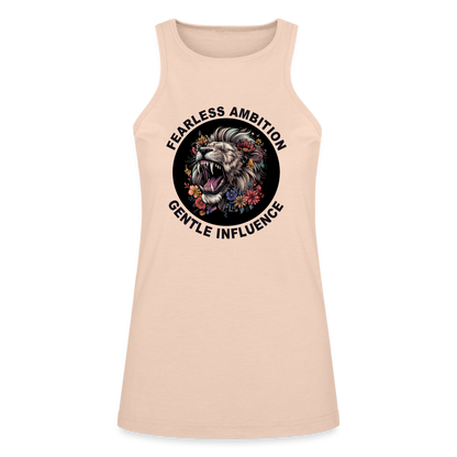 "Fearless Ambition, Gentle Influence" Flower Lion Women's American Apparel Racerneck Tank Top - natural