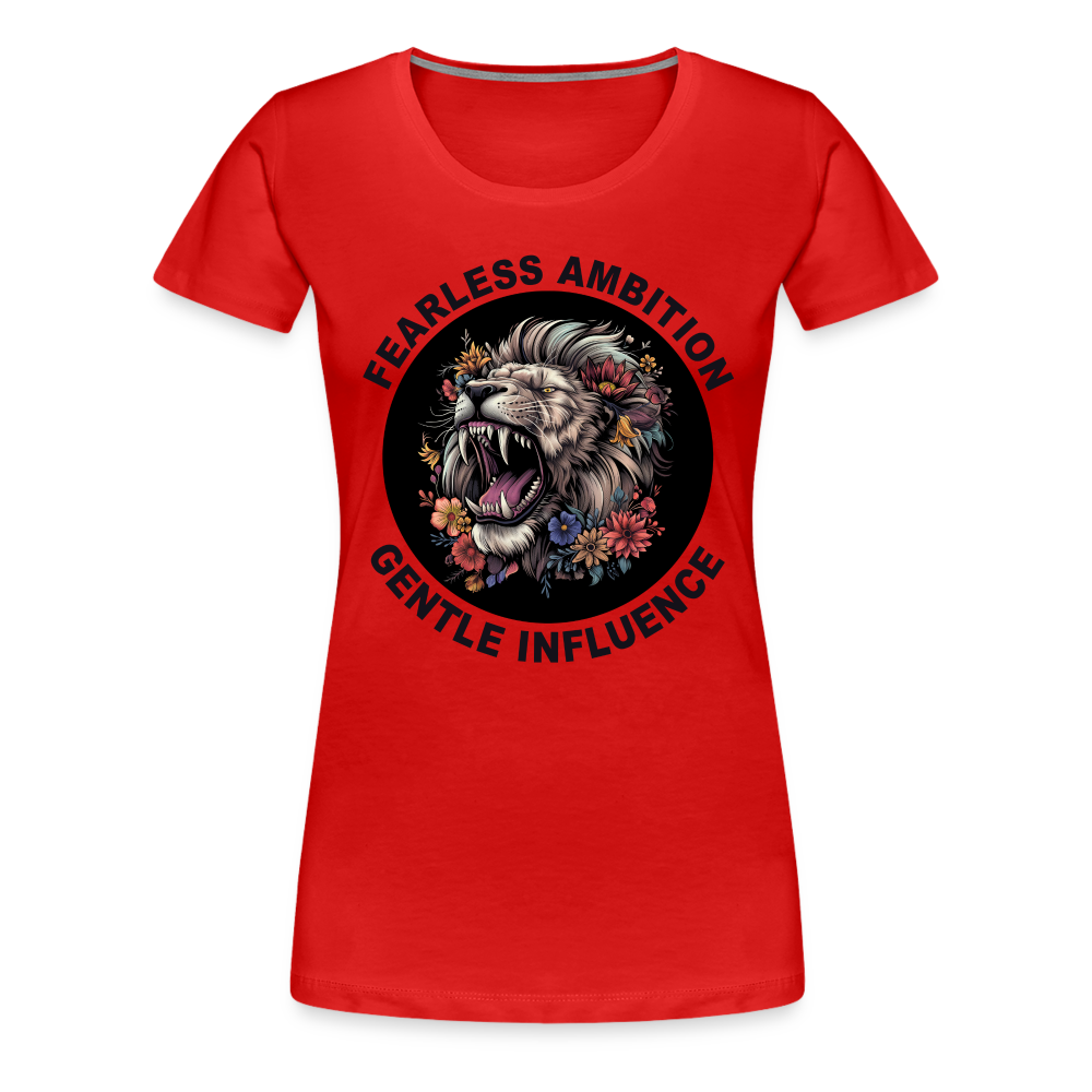 "Fearless Ambition, Gentle Influence" Flower Lion Women's Premium T-Shirt - red