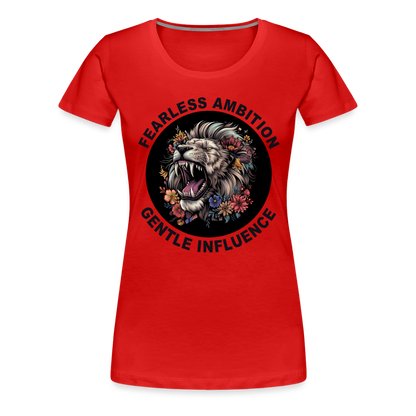 "Fearless Ambition, Gentle Influence" Flower Lion Women's Premium T-Shirt - red