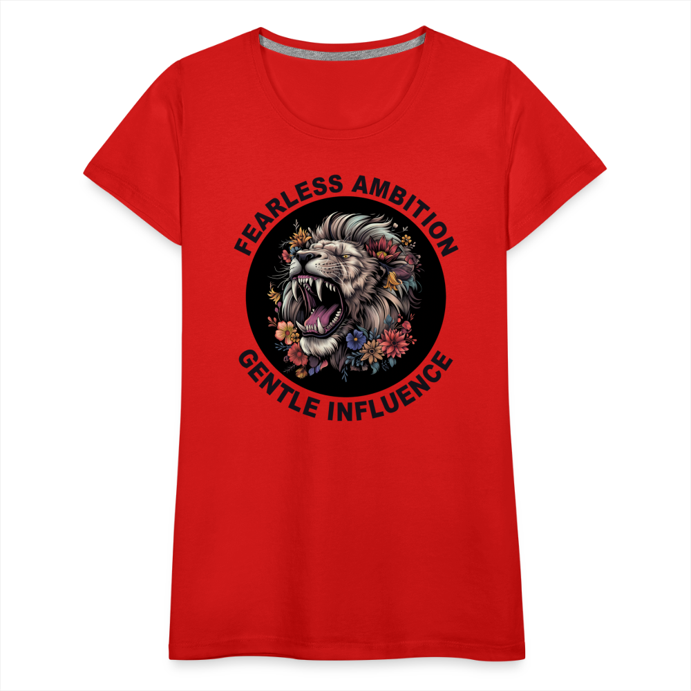 "Fearless Ambition, Gentle Influence" Flower Lion Women's Premium T-Shirt - red