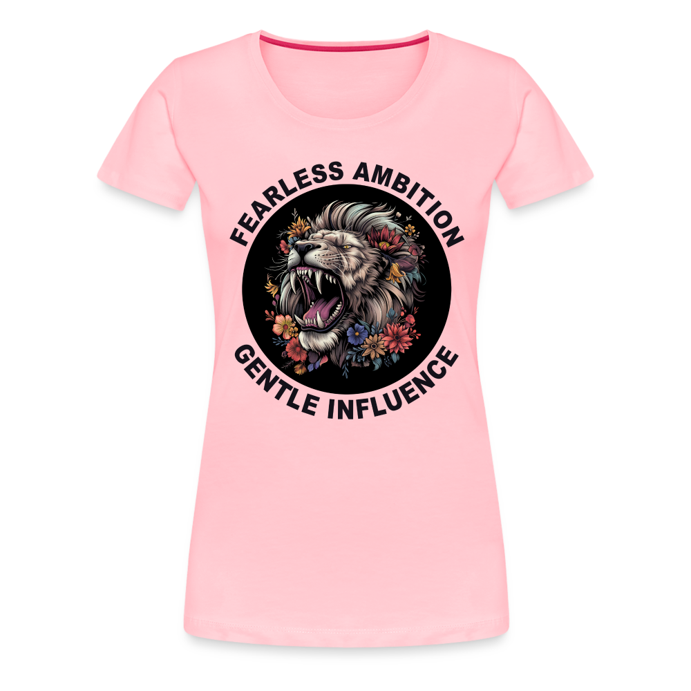 "Fearless Ambition, Gentle Influence" Flower Lion Women's Premium T-Shirt - pink