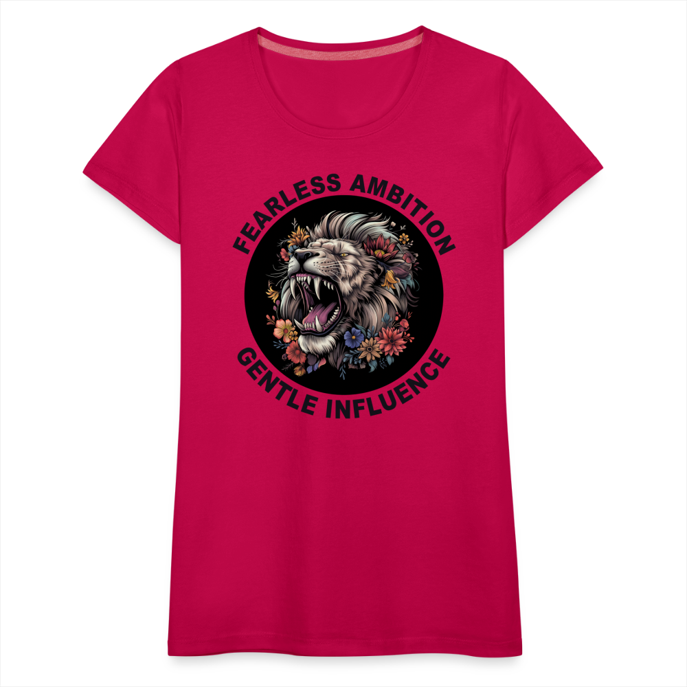 "Fearless Ambition, Gentle Influence" Flower Lion Women's Premium T-Shirt - dark pink